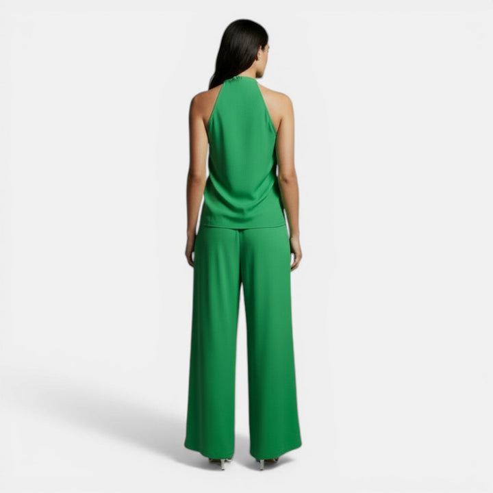 Conjunto Mujer Pantalón Palazzo y Blusa Cuello Redondo