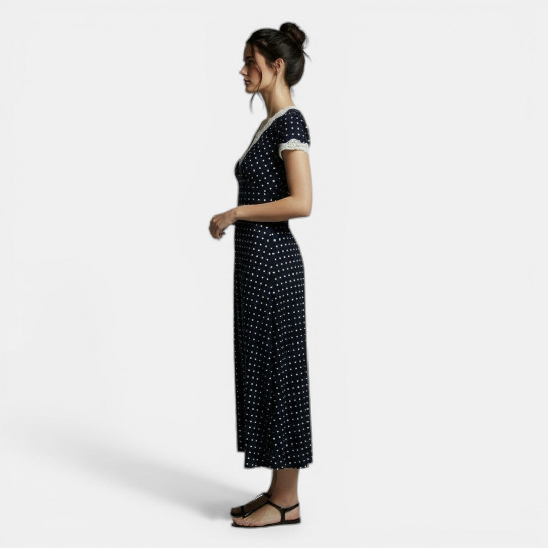Vestido Largo de Mujer Lunares Elegante con Escote en V