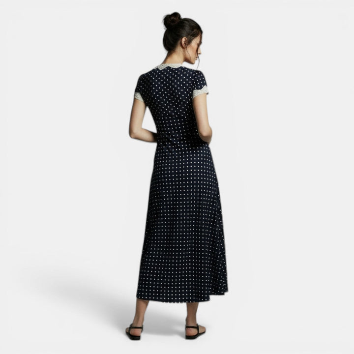 Vestido Largo de Mujer Lunares Elegante con Escote en V