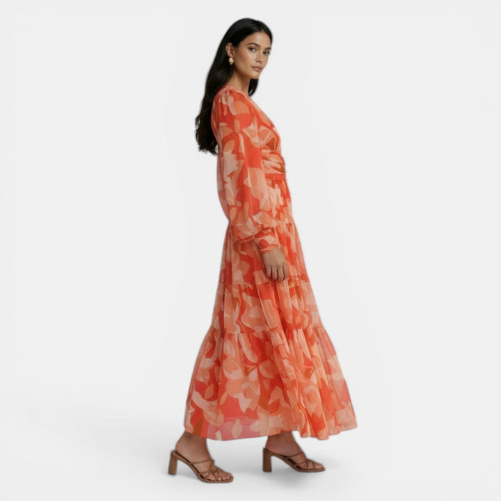 Vestido Largo Mujer Primavera con Estampado y Escote V