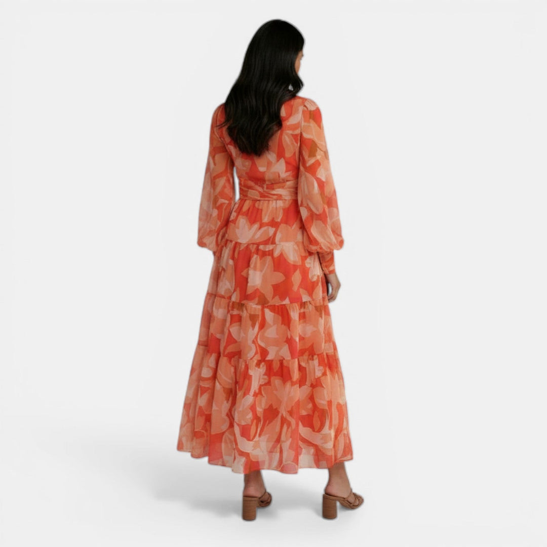Vestido Largo Mujer Primavera con Estampado y Escote V