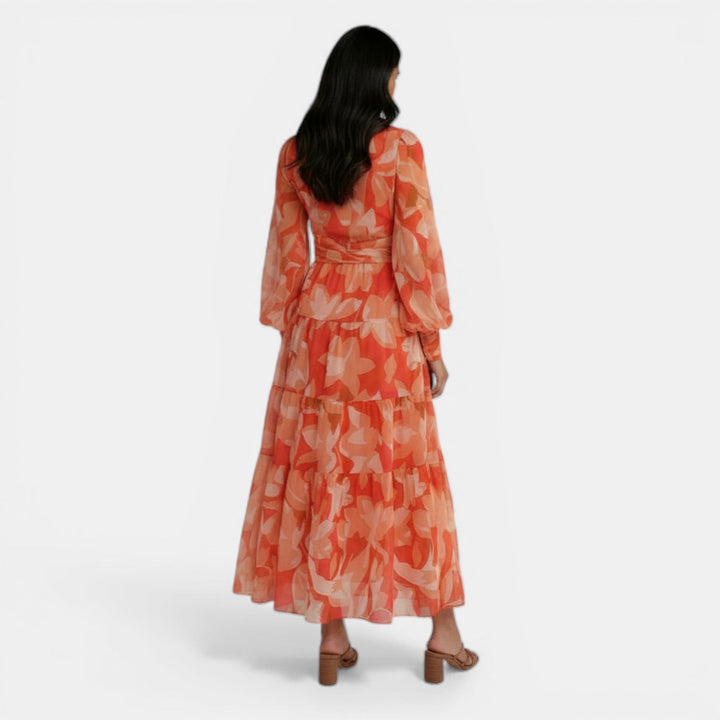 Vestido Largo Mujer Primavera con Estampado y Escote V
