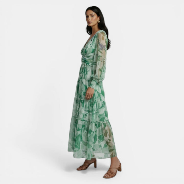 Vestido Largo Mujer Primavera con Estampado y Escote V