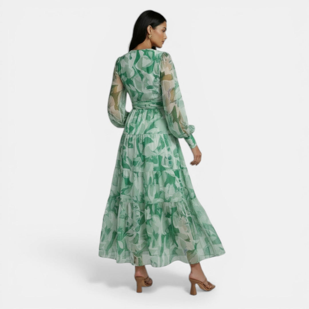 Vestido Largo Mujer Primavera con Estampado y Escote V