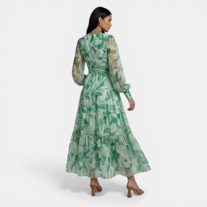 Vestido Largo Mujer Primavera con Estampado y Escote V