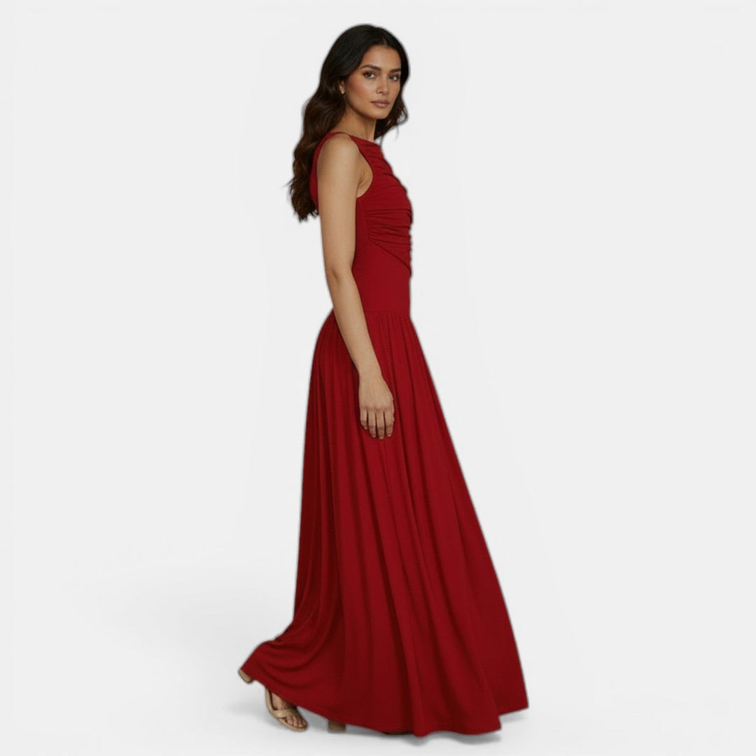 Vestido Ajustado Sin Mangas Plisado Elegante Color Sólido Mujer