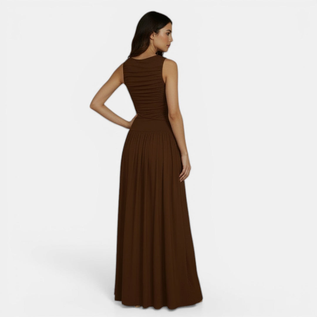 Vestido Ajustado Sin Mangas Plisado Elegante Color Sólido Mujer