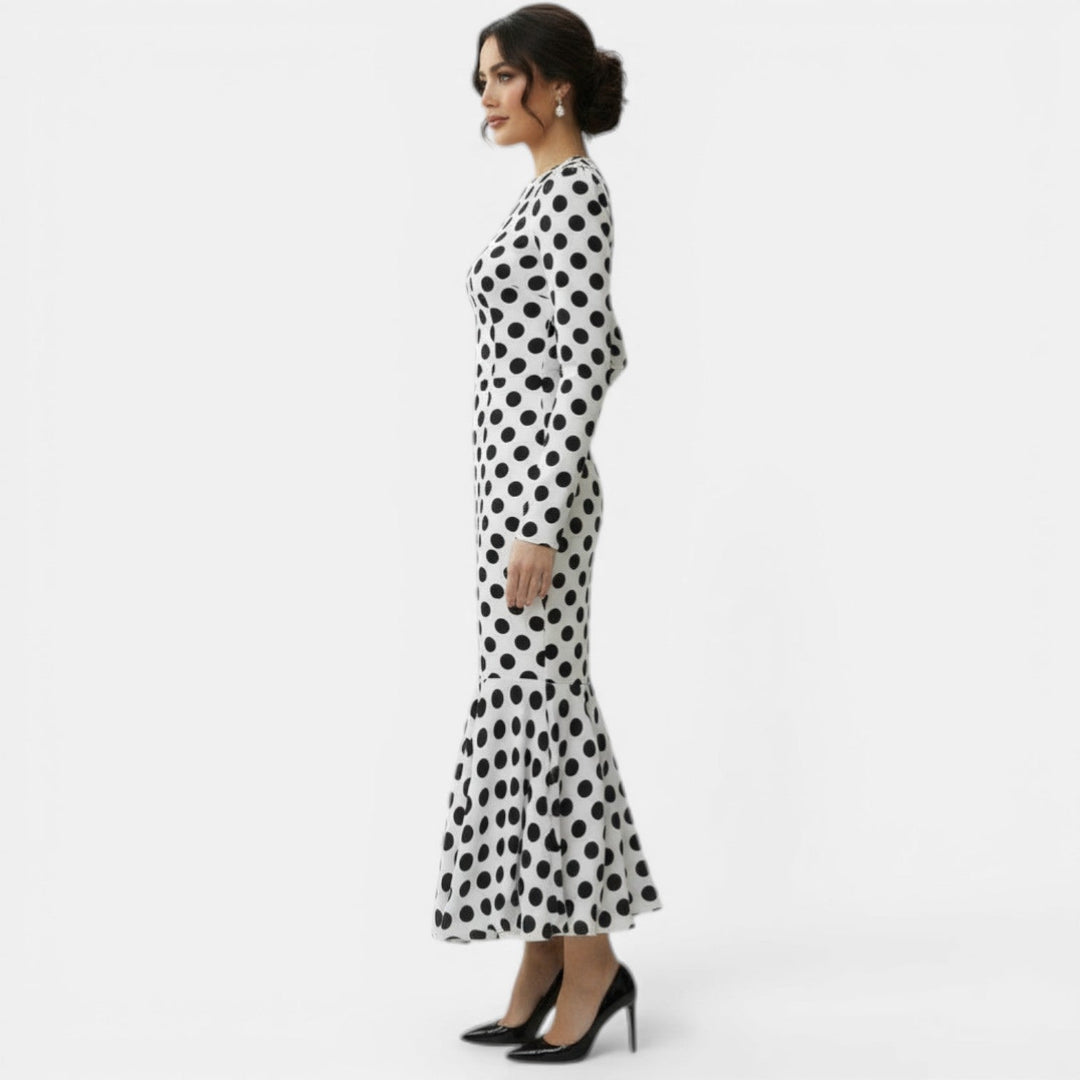 Vestido Midi Mujer de Lunares Ajustado Diseño Elegante