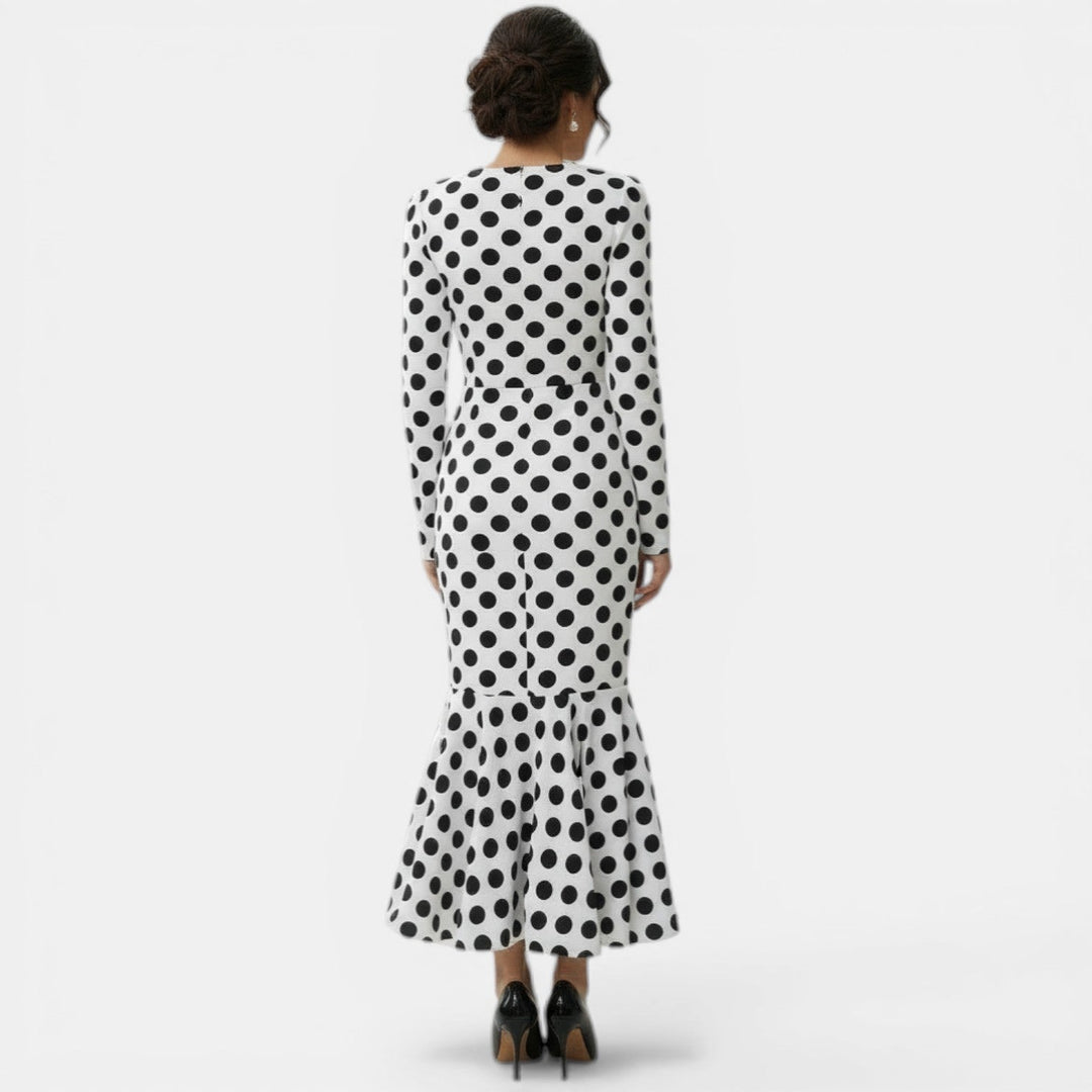 Vestido Midi Mujer de Lunares Ajustado Diseño Elegante