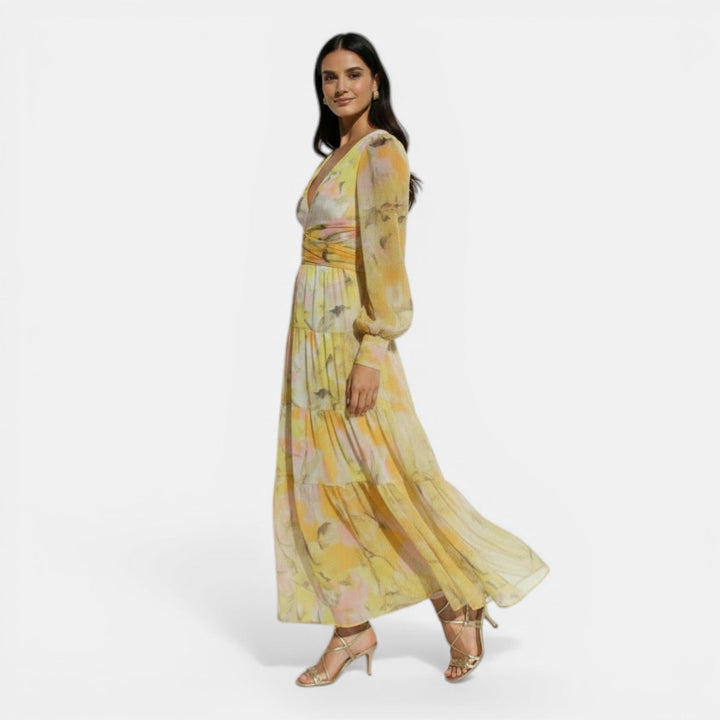 Vestido Largo Mujer Primavera con Estampado y Escote V