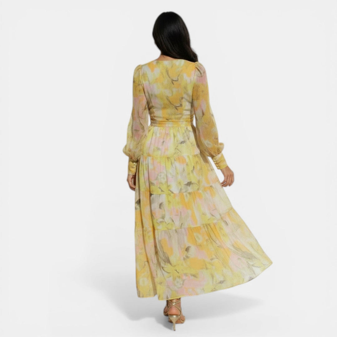 Vestido Largo Mujer Primavera con Estampado y Escote V
