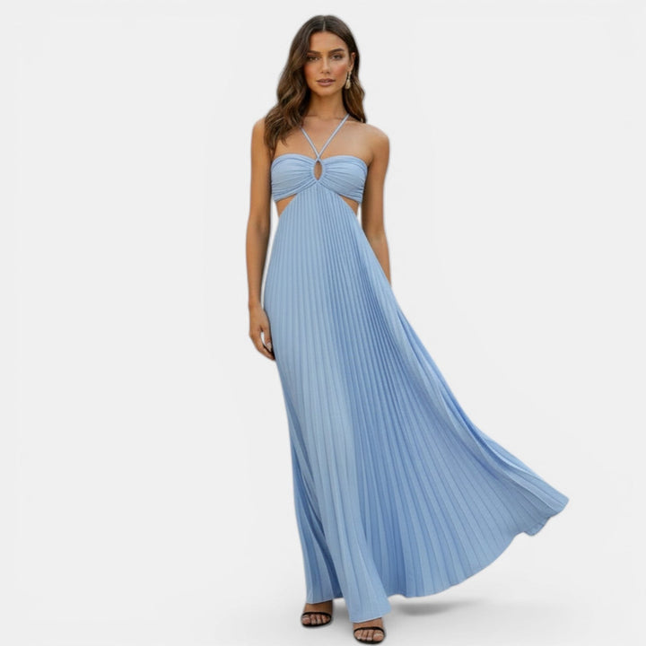 Vestido Mujer Plisado Halter Cintura Alta