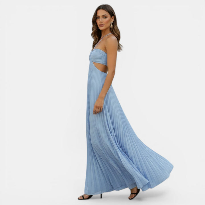 Vestido Mujer Plisado Halter Cintura Alta