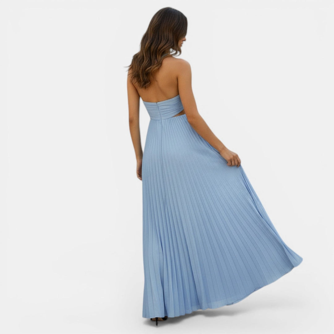 Vestido Mujer Plisado Halter Cintura Alta