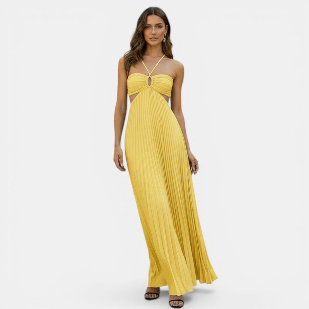 Vestido Mujer Plisado Halter Cintura Alta