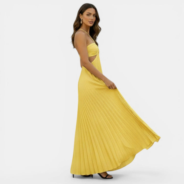 Vestido Mujer Plisado Halter Cintura Alta