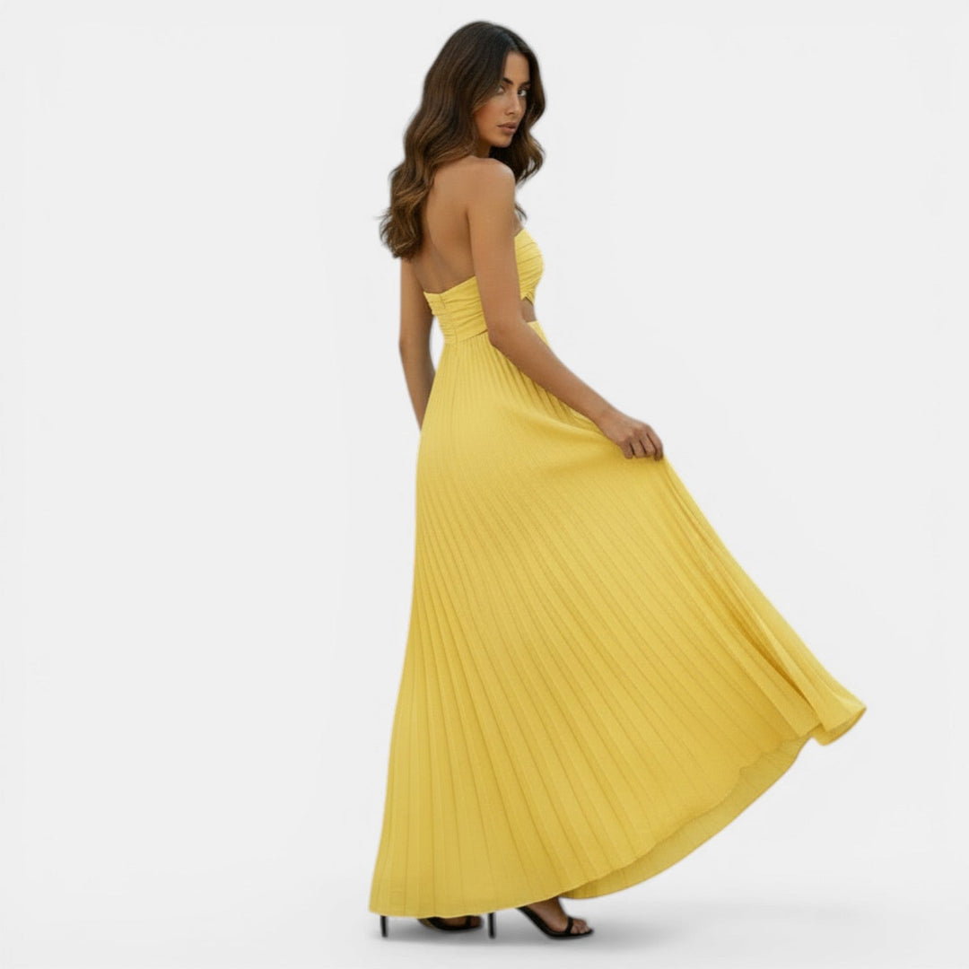 Vestido Mujer Plisado Halter Cintura Alta