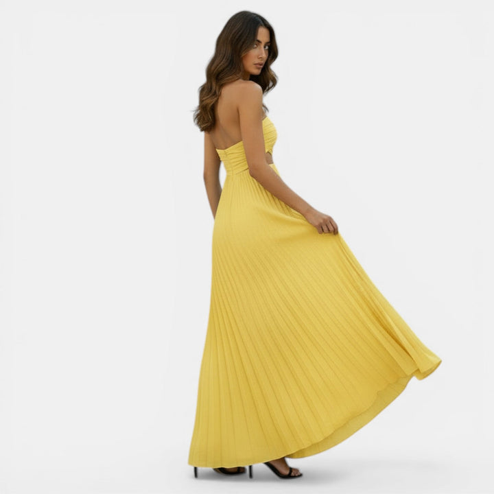 Vestido Mujer Plisado Halter Cintura Alta