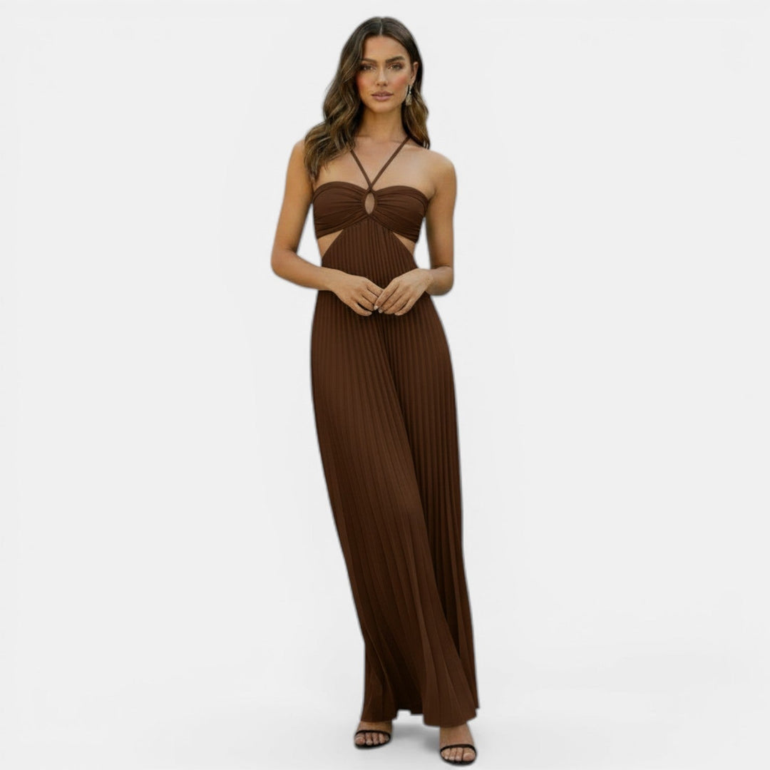 Vestido Mujer Plisado Halter Cintura Alta