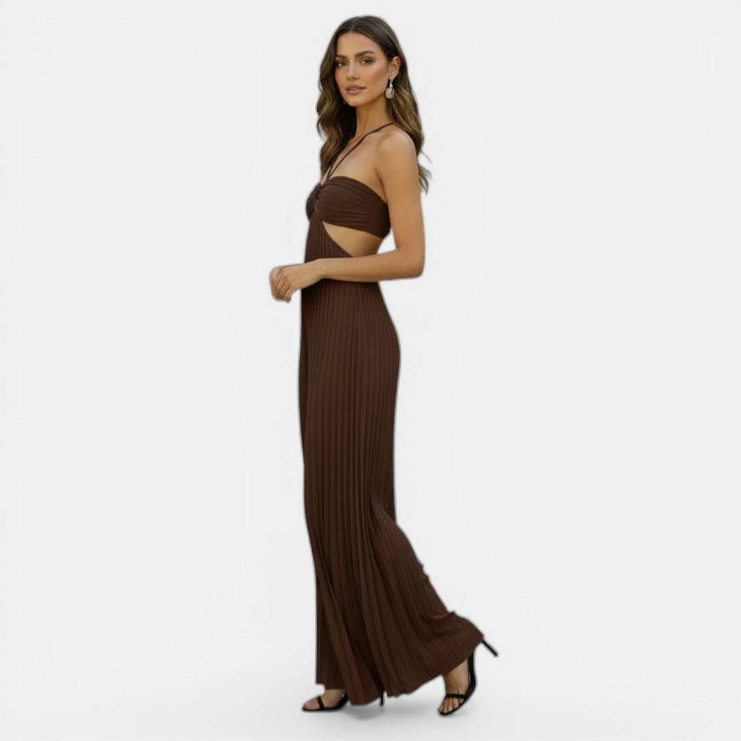 Vestido Mujer Plisado Halter Cintura Alta
