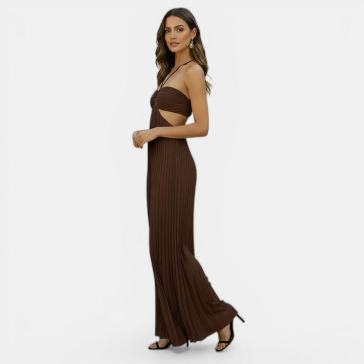Vestido Mujer Plisado Halter Cintura Alta