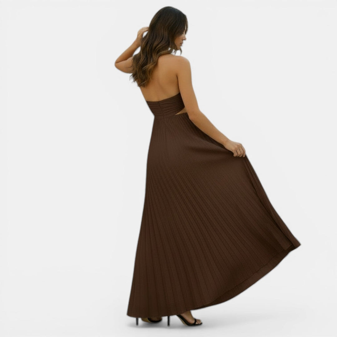 Vestido Mujer Plisado Halter Cintura Alta
