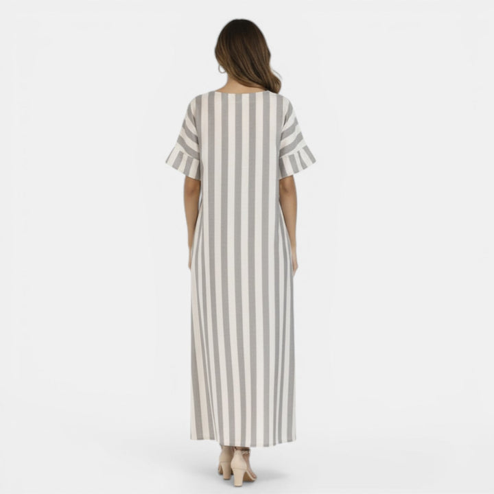 Vestido Midi Mujer Algodón Lino Rayas