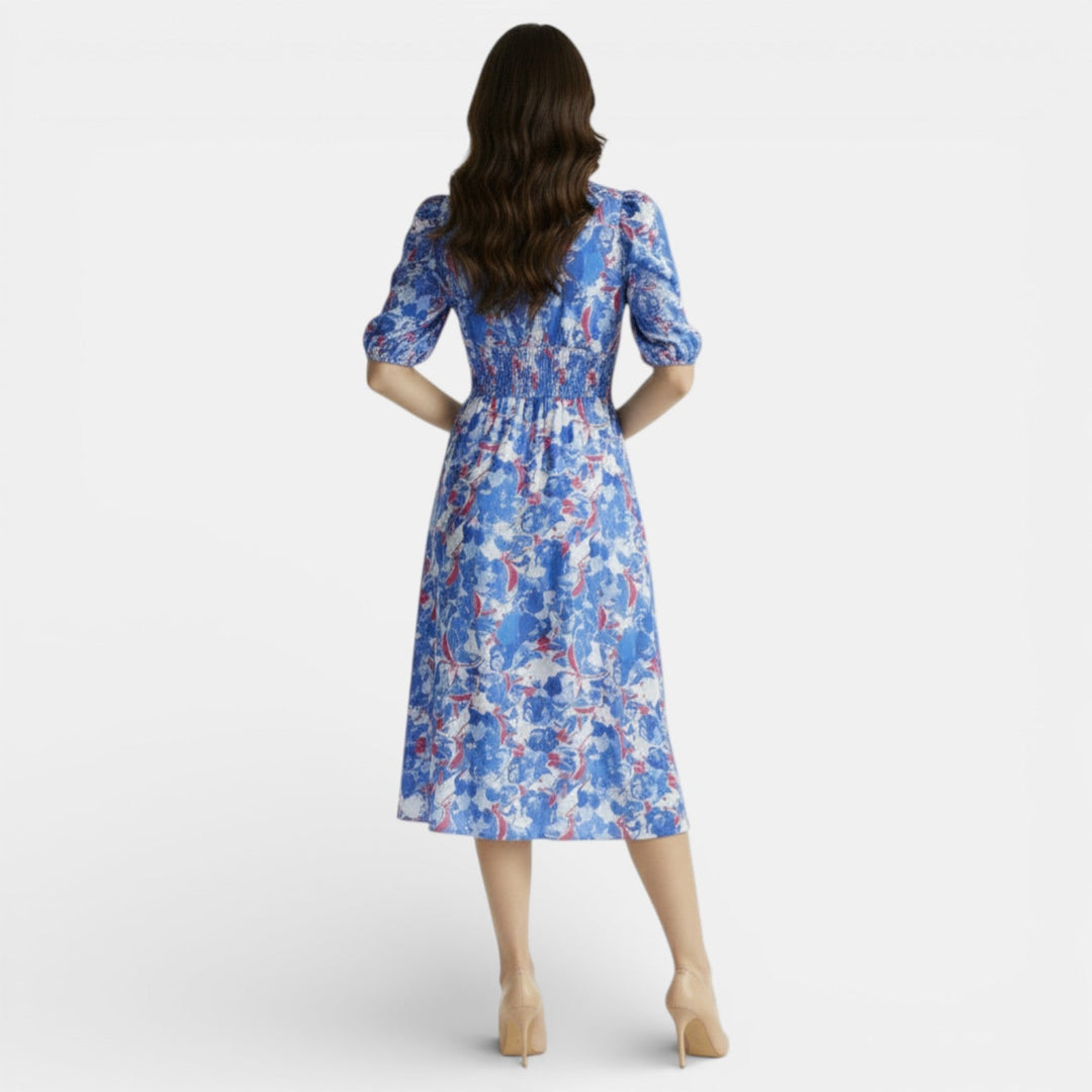 Vestido Midi Floral Mujer Cuello V Ajustado