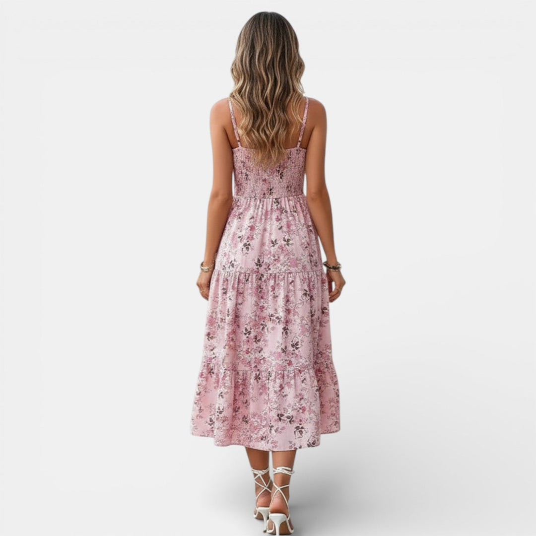 Vestido Floral Midi Mujer Elegante