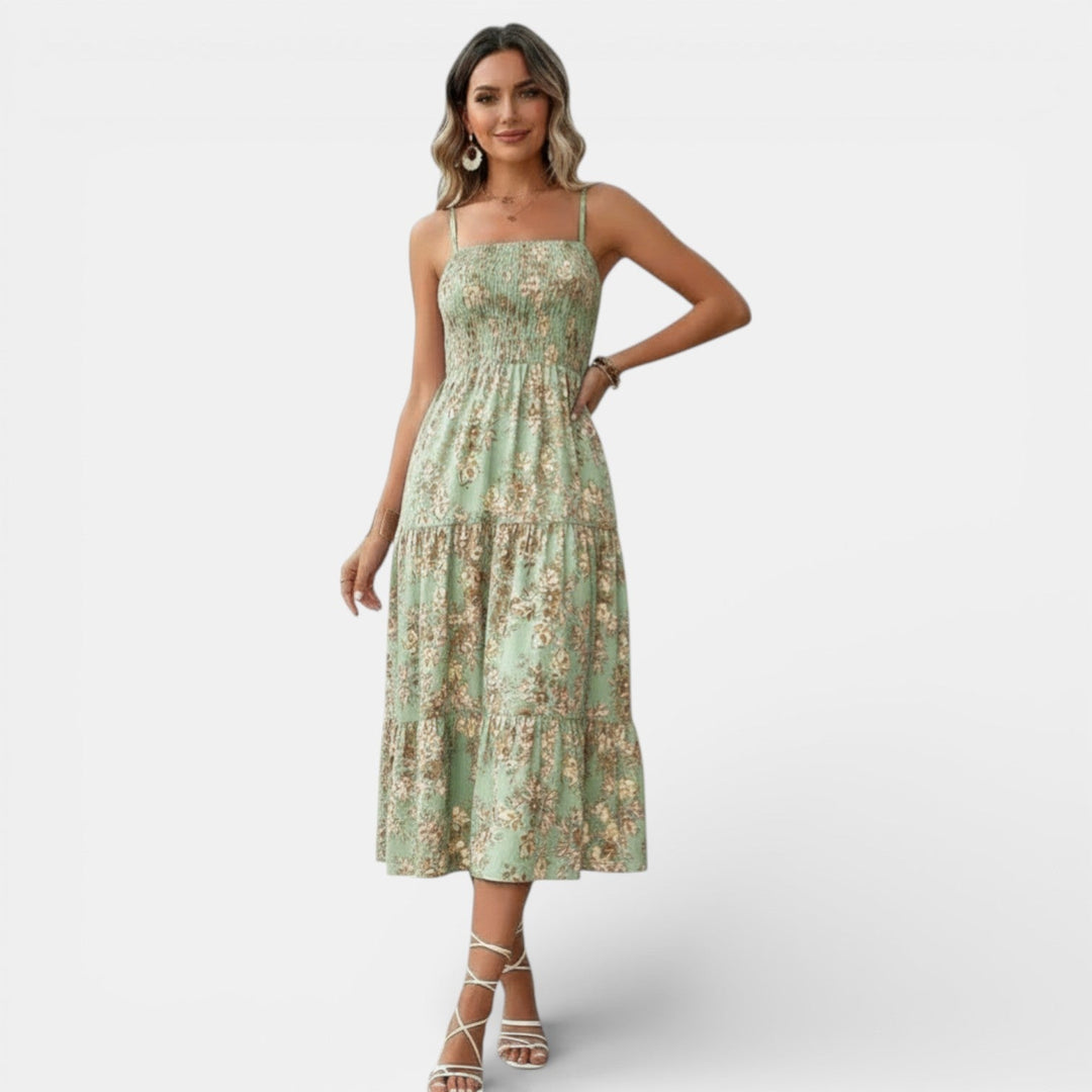 Vestido Floral Midi Mujer Elegante