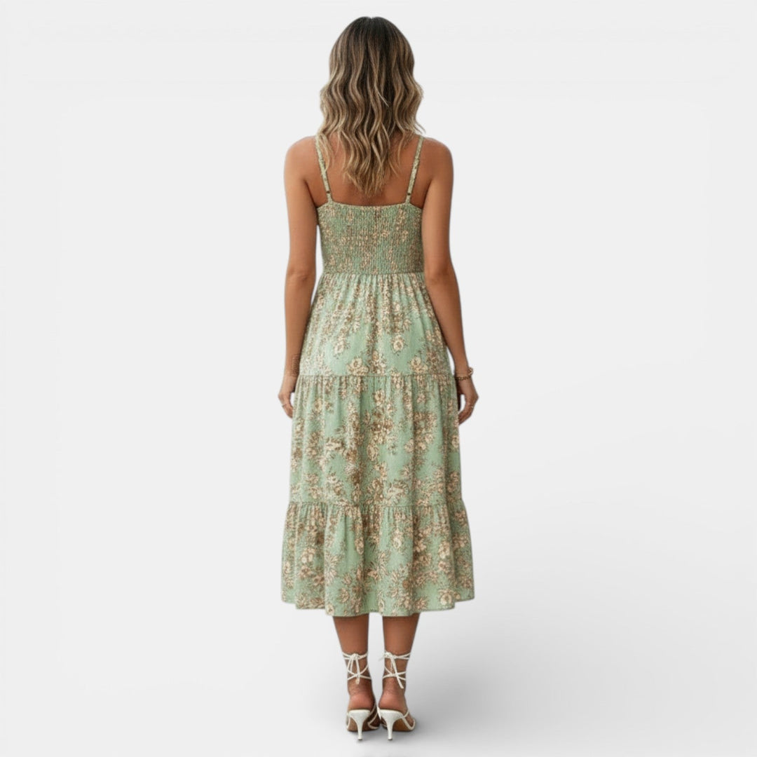 Vestido Floral Midi Mujer Elegante