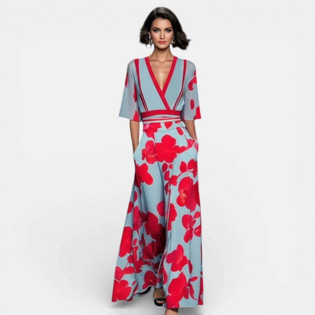 Vestido Largo Floral Mujer Cuello V con Abertura