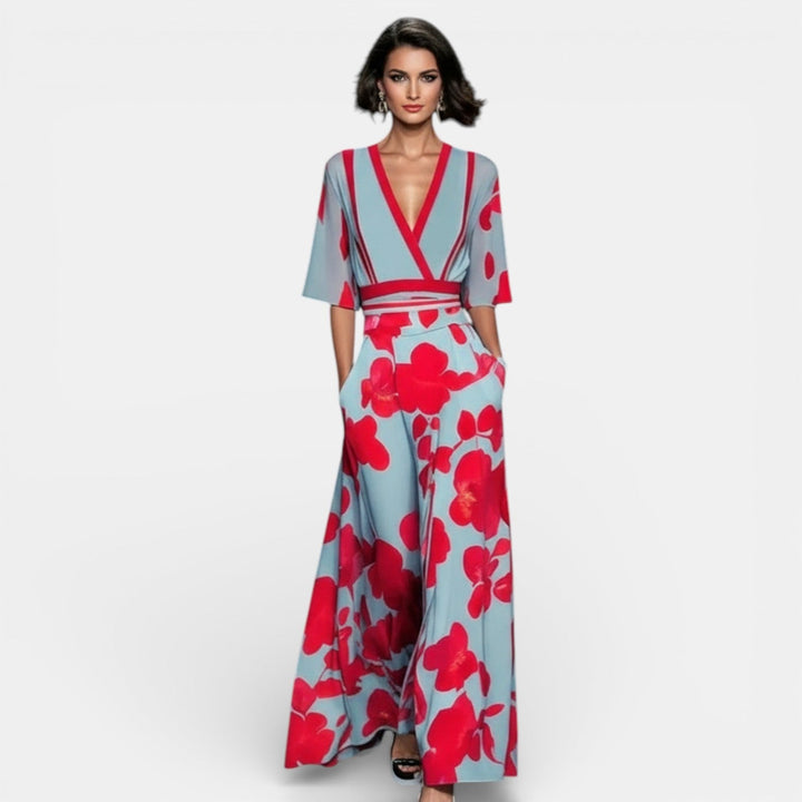 Vestido Largo Floral Mujer Cuello V con Abertura