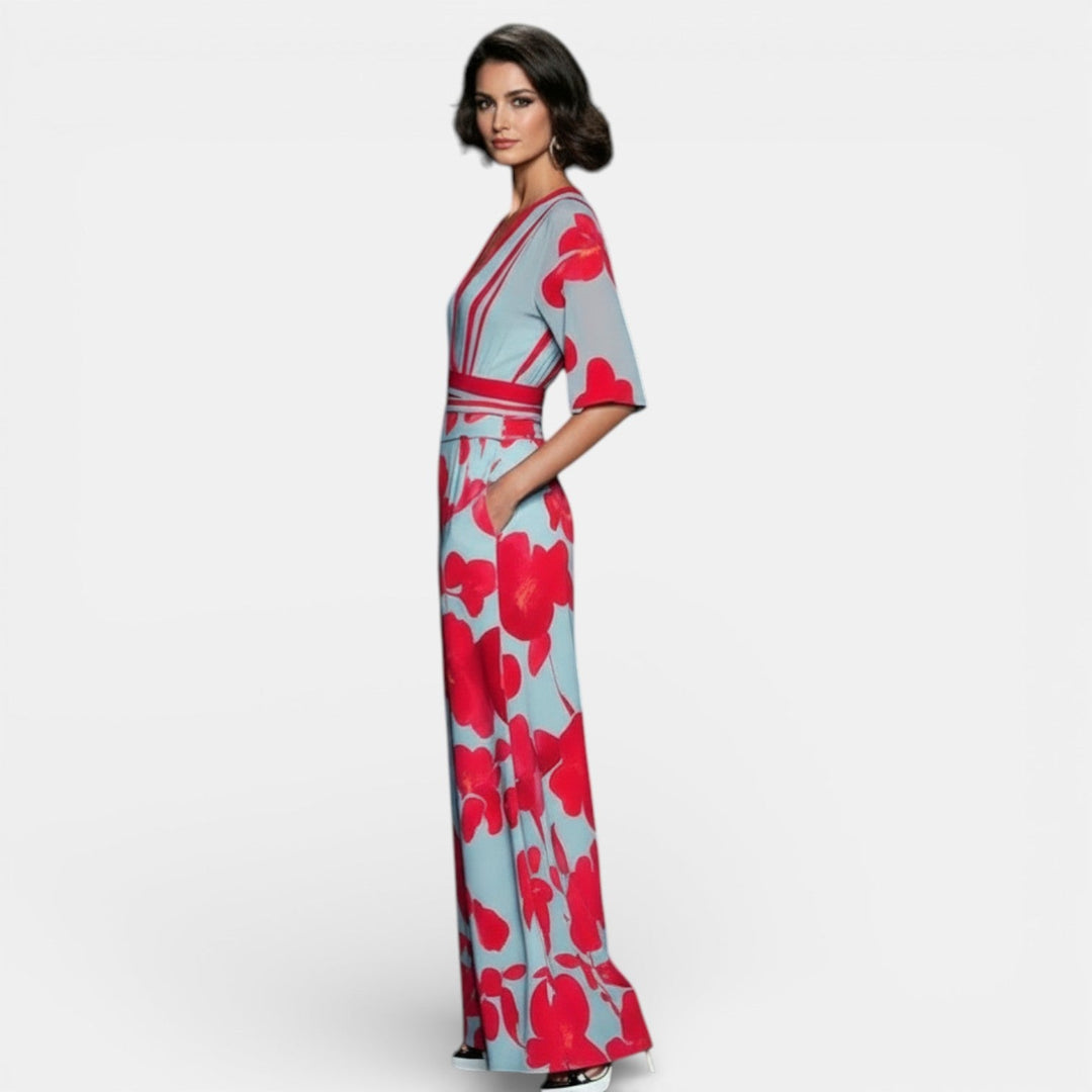 Vestido Largo Floral Mujer Cuello V con Abertura