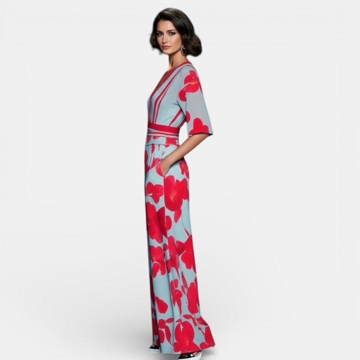 Vestido Largo Floral Mujer Cuello V con Abertura