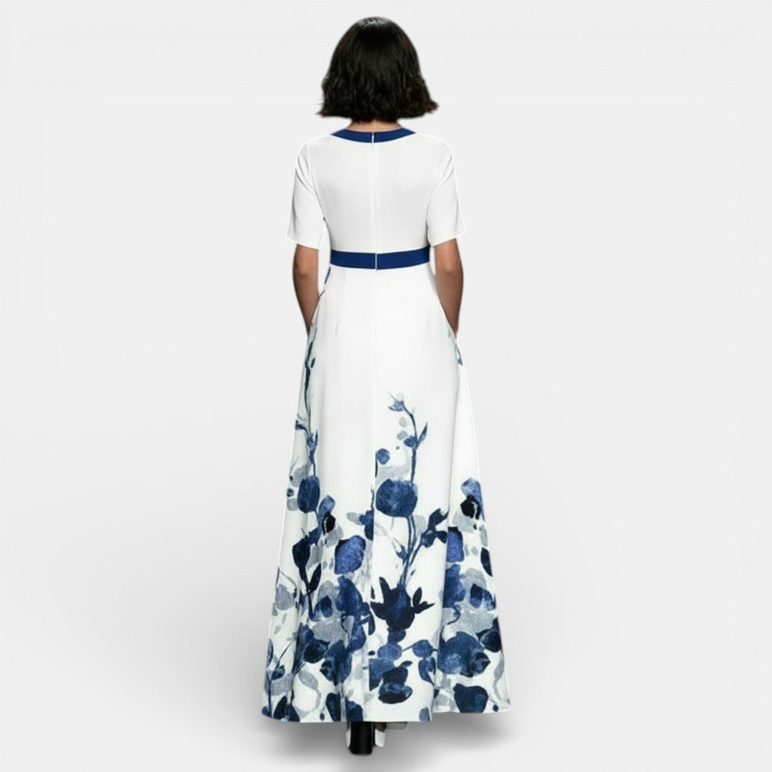 Vestido Largo Floral Mujer Cuello V con Abertura