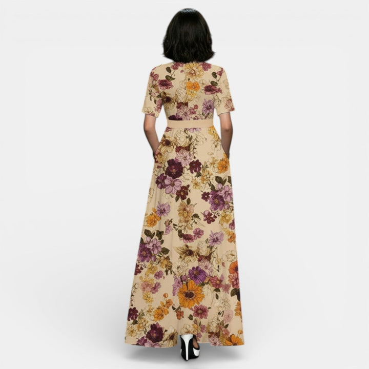 Vestido Largo Floral Mujer Cuello V con Abertura