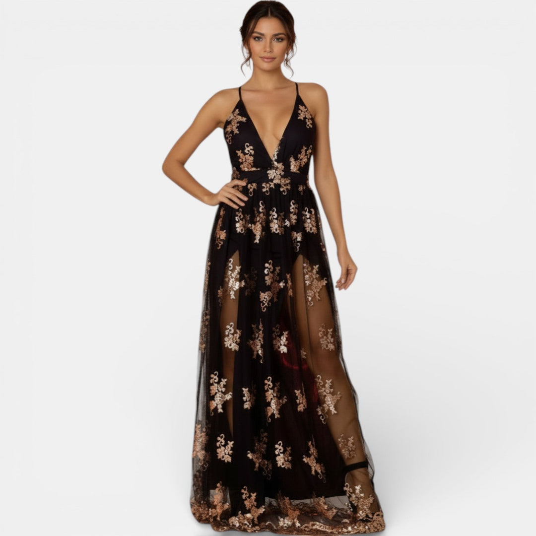 Vestido Lentejuelas Escote V Mujer Elegante