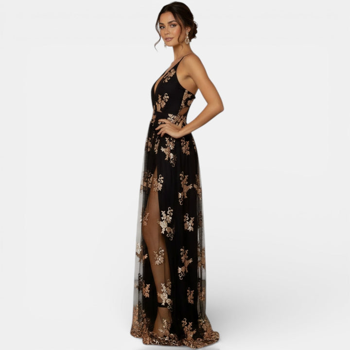 Vestido Lentejuelas Escote V Mujer Elegante