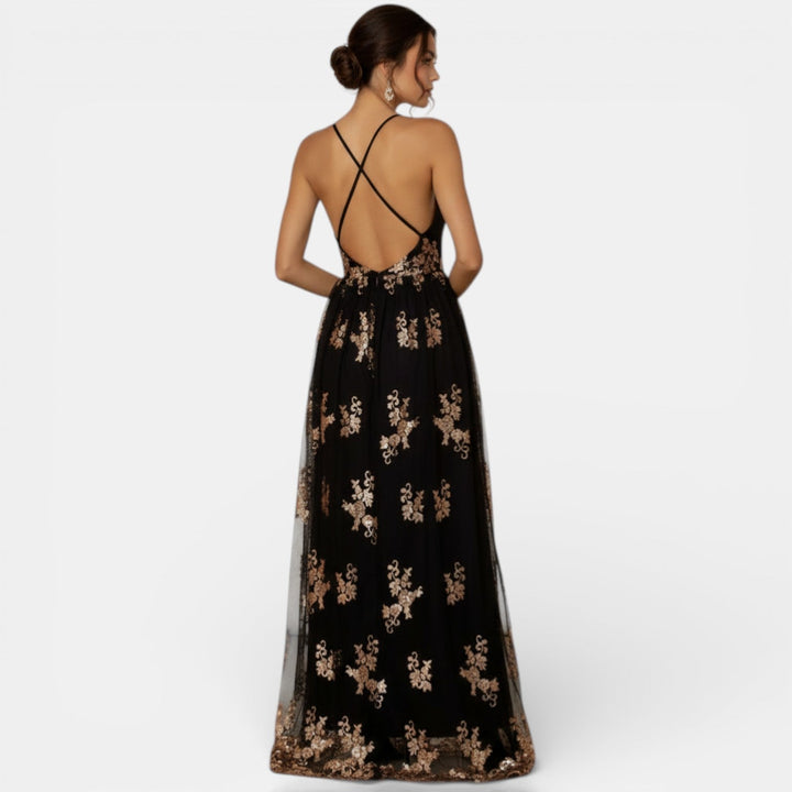 Vestido Lentejuelas Escote V Mujer Elegante