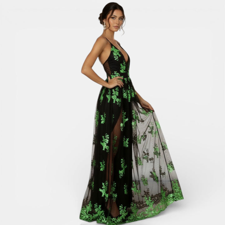 Vestido Lentejuelas Escote V Mujer Elegante