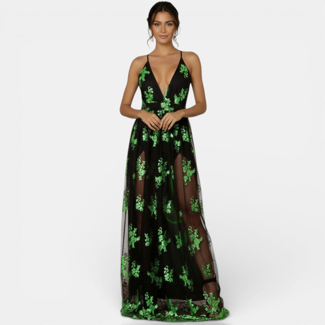 Vestido Lentejuelas Escote V Mujer Elegante