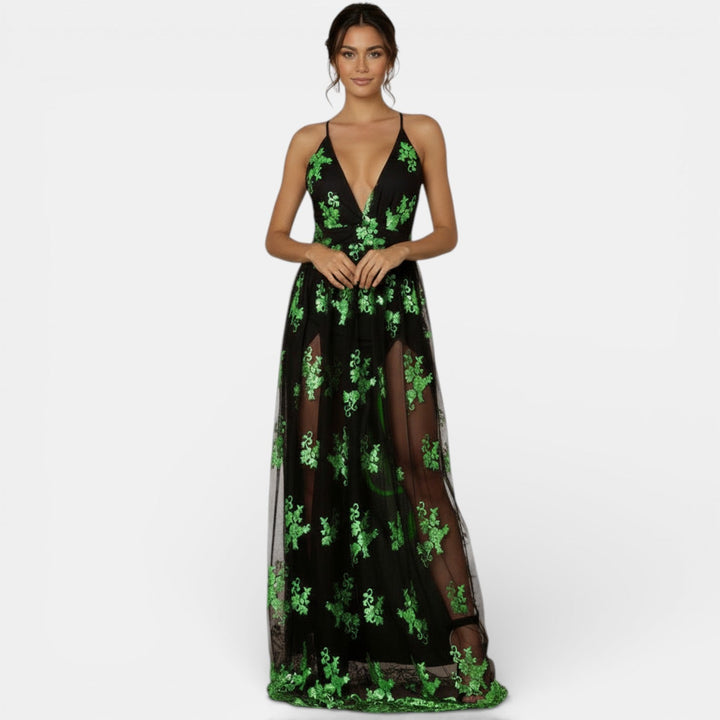Vestido Lentejuelas Escote V Mujer Elegante