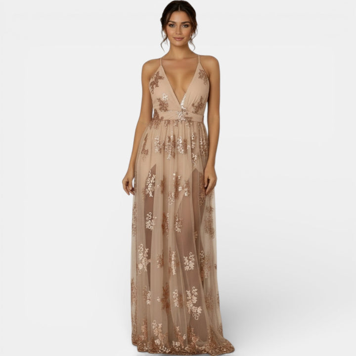 Vestido Lentejuelas Escote V Mujer Elegante