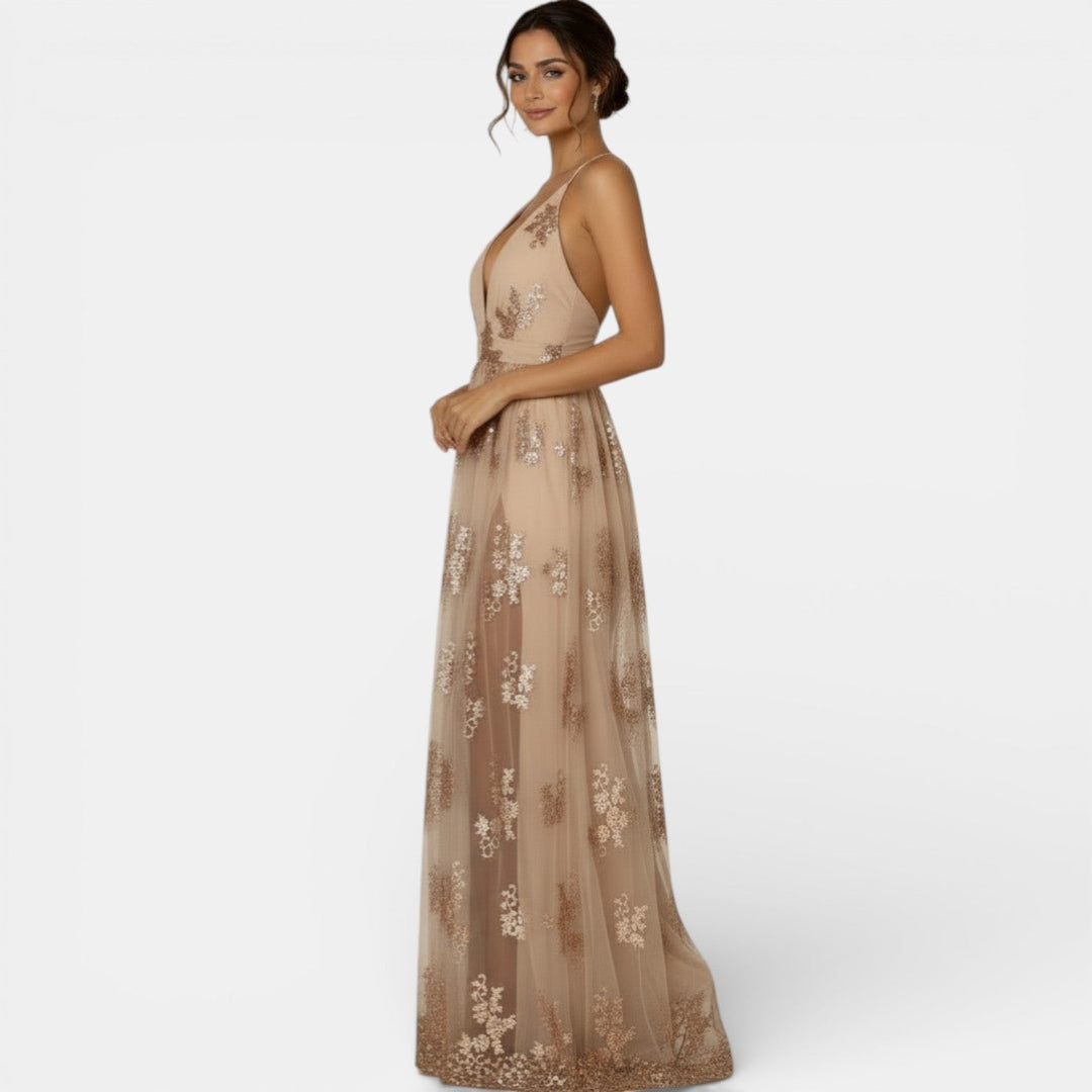 Vestido Lentejuelas Escote V Mujer Elegante