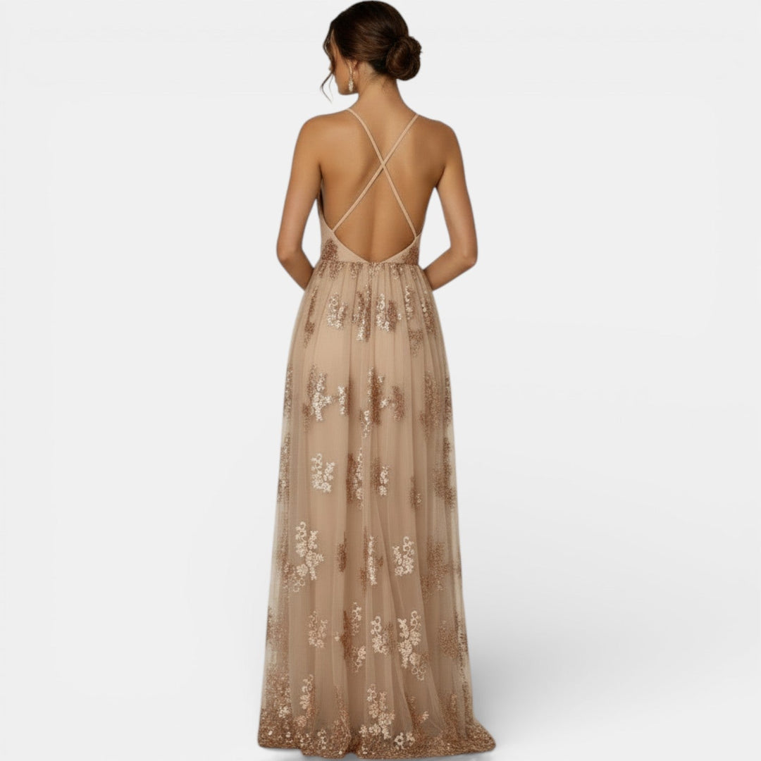 Vestido Lentejuelas Escote V Mujer Elegante