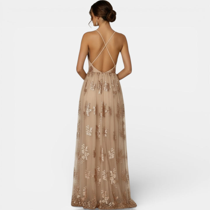 Vestido Lentejuelas Escote V Mujer Elegante