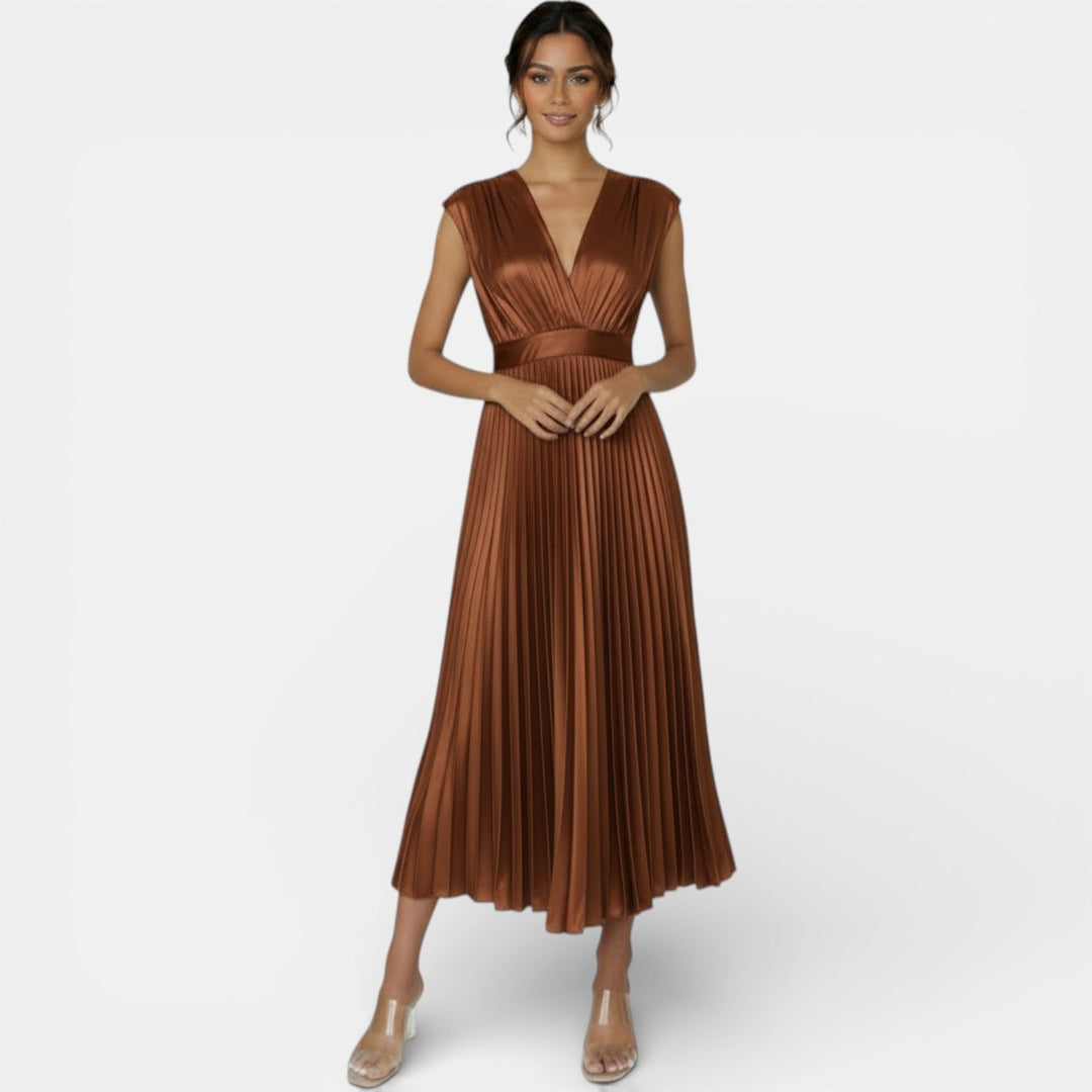 Vestido Satín Escote V Mujer Elegante
