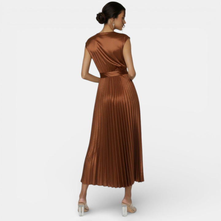 Vestido Satín Escote V Mujer Elegante