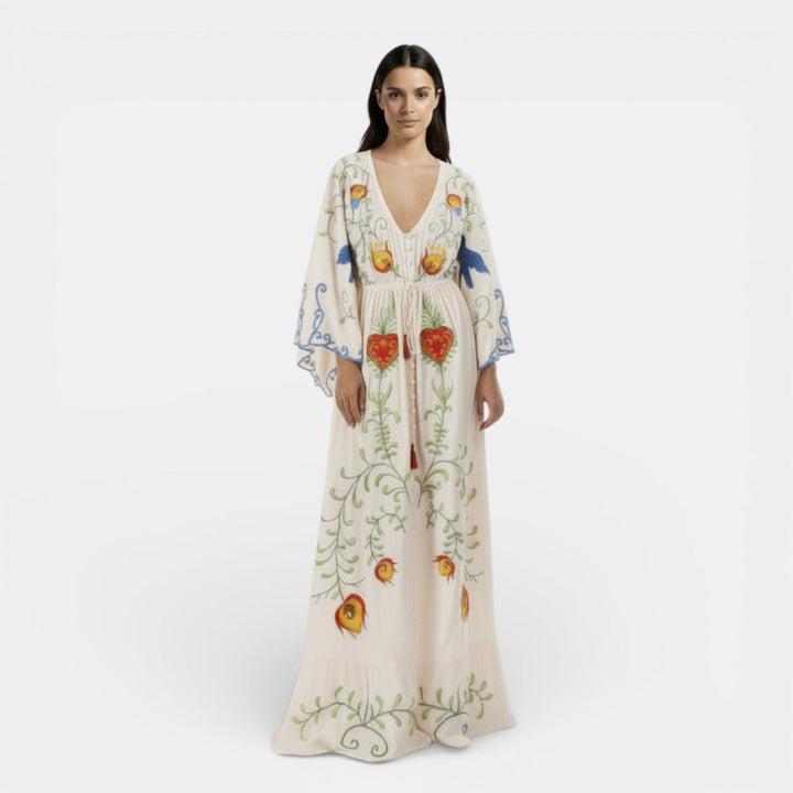Vestido Boho Maxi Bordado Floral Mujer